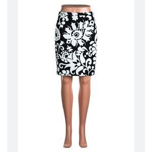 Talbots black and white paisley print knee length pencil skirt size 10